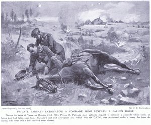 プライベートパーナビーは、1914年10月に激しい火事で倒れた馬の下から同志を引き抜いたことに対してDCMを授与しました